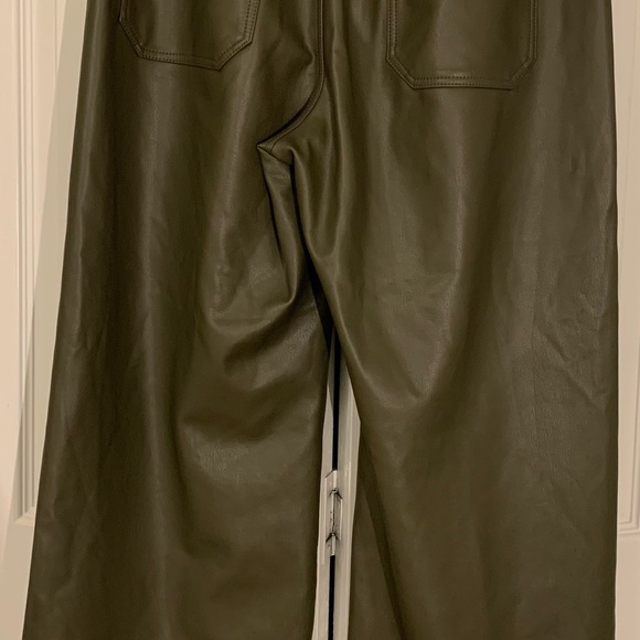 Maeve By Anthropology Faux Leather Olive Green Wide-Leg Pants Size 27 - Picture 3 of 6